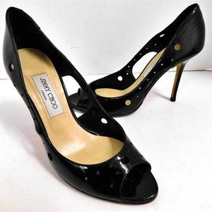Jimmy Choo Black‎ Patent Leather Open Toe Pumps Heels Italy 40